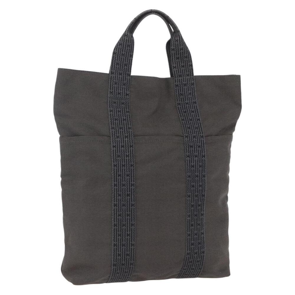 HERMES Her LineMM Hand Bag Canvas Gray Silver Auth 157069